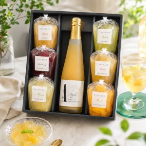 画像1: 国産果実ゼリー6種とノンアルコールシードル（ハーフボトル）化粧箱入り