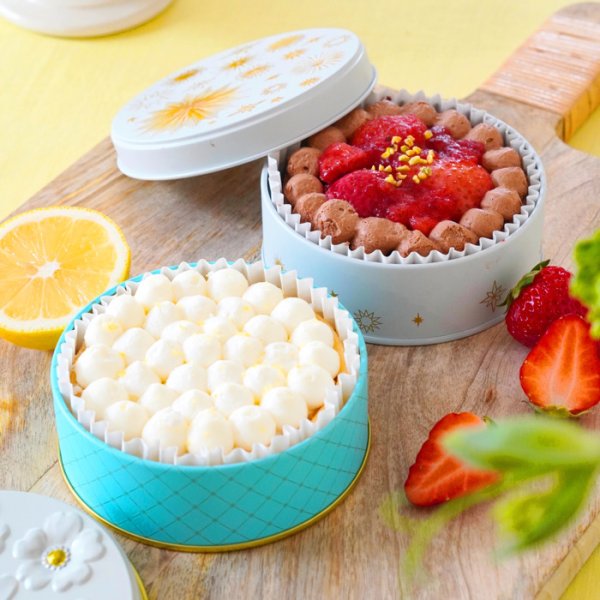 画像1: 幸せの缶ケーキ(国産レモンチーズケーキ＆苺ショコラタルト)【２缶セット】 (1)