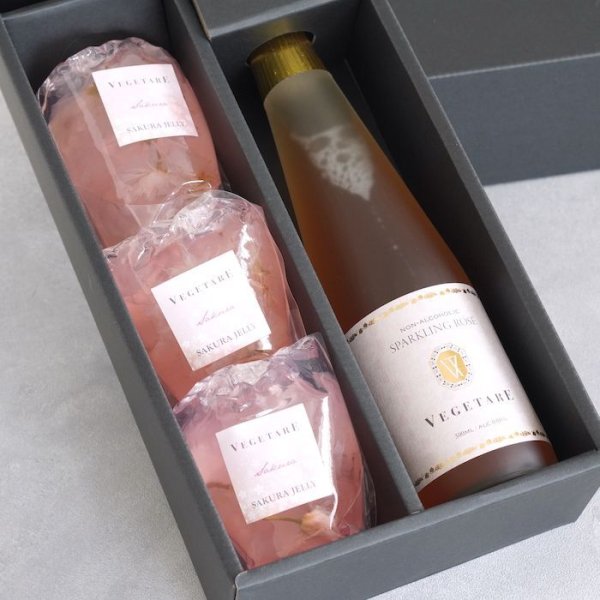 画像5: 【期間限定】桜ゼリー3個＆国産ノンアルコールロゼスパークリング(ハーフボトル)化粧箱入り (5)